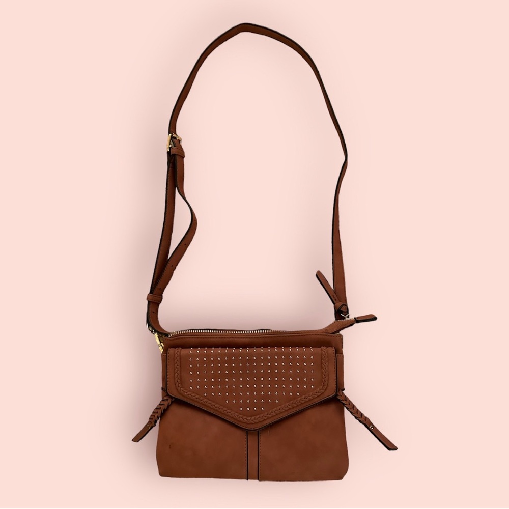 2 for $10! Brown with studs multiple pockets crossbody purse